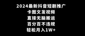 （9047期）2024最新抖音短剧推广，卡图文发视频直接无脑搬百分百不违规轻松月入1W+-大磊资源网