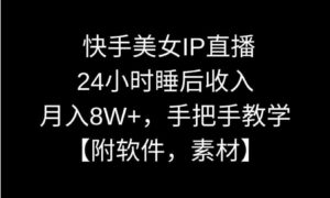 快手美女IP直播，24小时睡后收入，月入8W+，手把手教学【附软件，素材】-大磊资源网