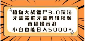 植物大战僵尸3.0玩法无需露脸无需剪辑视频，直播撸音浪，小白也能日入5000+-大磊资源网