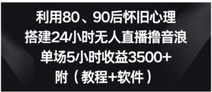 利用80、90后怀旧心理，搭建24小时无人直播撸音浪，单场5小时收益3500+…-大磊资源网