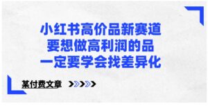 小红书高价品新赛道，要想做高利润的品，一定要学会找差异化【某付费文章】-大磊资源网
