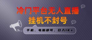 全网首发冷门平台无人直播挂机项目，三天起号日入1000＋，手机电脑都可操作小白轻松上手【揭秘】-大磊资源网