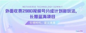 外面收费2980视频号分成计划最新玩法，长期蓝海项目-大磊资源网