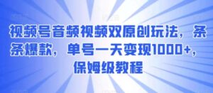 视频号音频视频双原创玩法，条条爆款，单号一天变现1000+，保姆级教程-大磊资源网