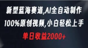 新型蓝海赛道，AI全自动制作，100%原创视频，小白轻松上手，单日收益2000+-大磊资源网