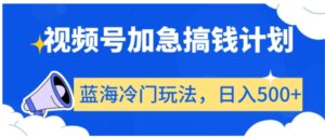 视频号加急搞钱计划，蓝海冷门玩法，日入500+【揭秘】-大磊资源网