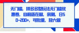 无门槛，拼多多型玩法无门槛优惠卷，目前还在做，亲测，日50-200+，可批量，放大做-大磊资源网
