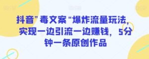 抖音”毒文案“爆炸流量玩法，实现一边引流一边赚钱，5分钟一条原创作品【揭秘】-大磊资源网