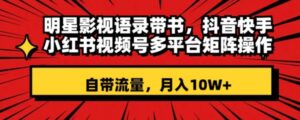 明星影视语录带书抖音快手小红书视频号多平台矩阵操作，自带流量月入10W+-大磊资源网