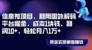 信息差项目，利用国外解码平台掘金，成本1块钱，利润10+，轻松月入1万+-大磊资源网