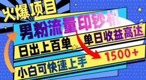 火爆项目，男粉流量印钞机，日出上百单，小白可快速上手，单日收益1500+-大磊资源网