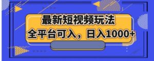 最新短视频玩法，全平台可入，日入1000+-大磊资源网