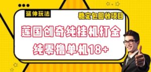 莲国创奇纯挂机打金，纯零撸单机18+，稳定包回收项目【揭秘】-大磊资源网