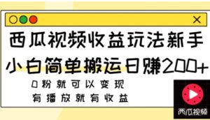 西瓜视频收益玩法，新手小白简单搬运日赚200+0粉就可以变现有播放就有收益-大磊资源网