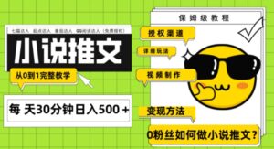 Ai小说推文每天20分钟日入500＋授权渠道引流变现从0到1完整教学-大磊资源网