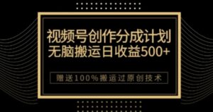 视频号分成计划与私域双重变现，纯搬运无技术，日入3~5位数【揭秘】-大磊资源网