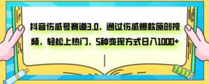 抖音伤感号赛道3.0，通过伤感爆款原创视频，轻松上热门，5种变现日入1000+-大磊资源网