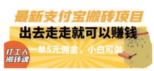 闲得无聊出去走走就可以赚钱，最新支付宝搬砖项目，一单5元佣金，小白可做【揭秘】-大磊资源网