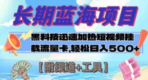 长期蓝海项目，黑科技快速提高视频热度挂载流量卡日入500+【附渠道+工具】-大磊资源网