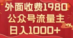 公众号流量主项目，不用AI也能写出10w+，小白也可上手，日入1000+【揭秘】-大磊资源网