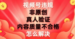视频号【非原创，内容质量不合格，真人验证】违规怎么解决-大磊资源网