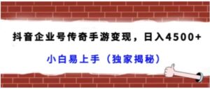 抖音企业号传奇手游变现，日入4500+，小白易上手-大磊资源网
