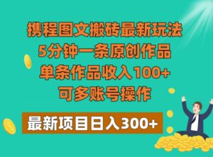 携程图文搬砖最新玩法，5分钟一条原创作品，单条作品收入100+，可多账号操作-大磊资源网