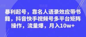 暴利起号，靠名人语录效应带书籍，抖音快手视频号多平台矩阵操作，流量爆，月入10w+-大磊资源网