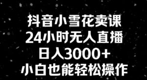 抖音小雪花卖课，24小时无人直播，日入3000+，小白也能轻松操作-大磊资源网