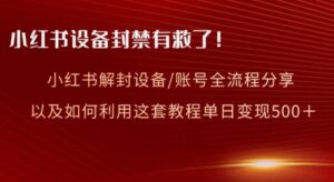 小红书设备及账号解封全流程分享，亲测有效，以及如何利用教程变现-大磊资源网