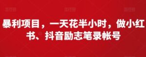 暴利项目，一天花半小时，做小红书、抖音励志笔录帐号-大磊资源网