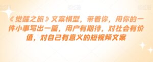 《觉醒之旅》文案模型，带着你，用你的一件小事写出一篇，用户有期待，对社会有价值，对自己有意义的短视频文案-大磊资源网