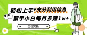 每月多赚1w+，新手小白如何充分利用信息赚钱，全程实操！【揭秘】-大磊资源网