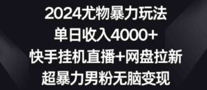 （9074期）2024尤物暴力玩法单日收入4000+快手挂机直播+网盘拉新超暴力男粉无脑变现-大磊资源网