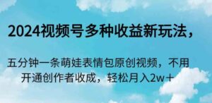 （9073期）2024视频号多种收益新玩法，五分钟一条萌娃表情包原创视频，不用开通创…-大磊资源网