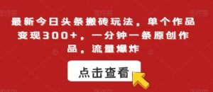 最新今日头条搬砖玩法，单个作品变现300+，一分钟一条原创作品，流量爆炸【揭秘】-大磊资源网