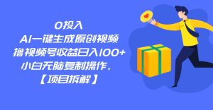 0投入，AI一键生成原创视频，撸视频号收益日入100+，小白无脑复制操作。-大磊资源网