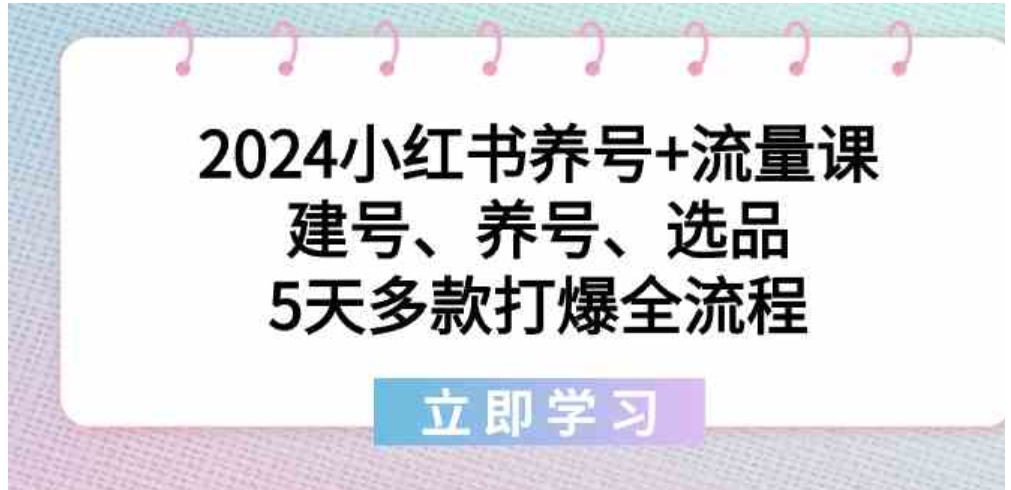 2024小红书养号+流量课：建号、养号、选品，5天多款打爆全流程-大磊资源网