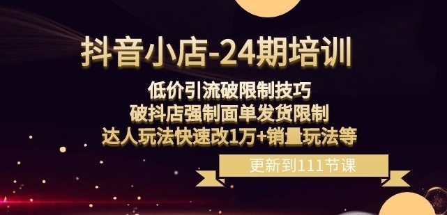 抖音小店-24期：低价引流破限制技巧，破抖店强制面单发货限制，达人玩法快速改1万+销量玩法等-大磊资源网