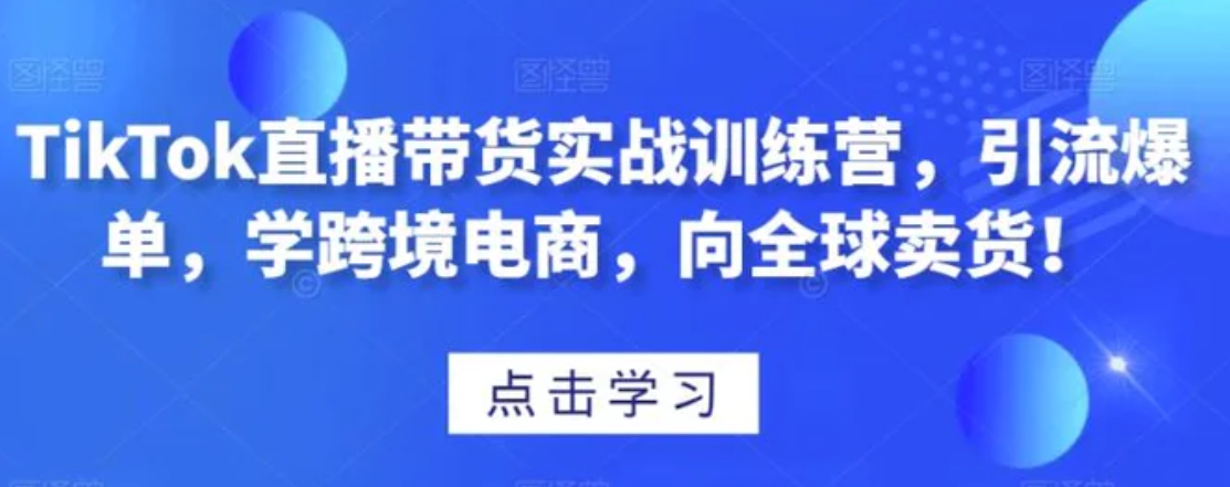 TikTok直播带货实战训练营，引流爆单，学跨境电商，向全球卖货！-大磊资源网