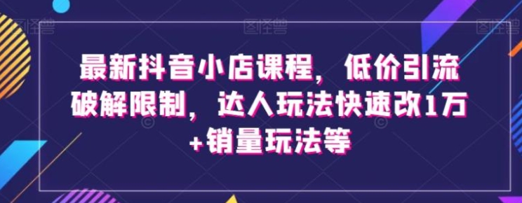 最新抖音小店课程，低价引流破解限制，达人玩法快速改1万+销量玩法等-大磊资源网