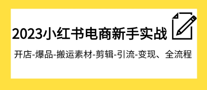2023小红书电商新手实战课程，开店-爆品-搬运素材-剪辑-引流-变现、全流程-大磊资源网