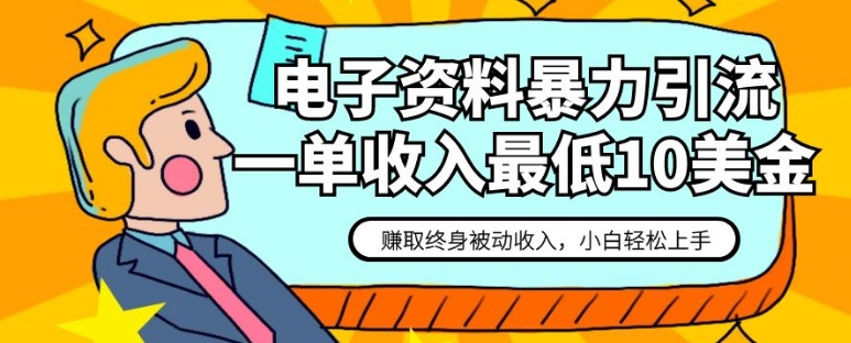 电子资料暴力引流，一单最低10美金，赚取终身被动收入，保姆级教程-大磊资源网