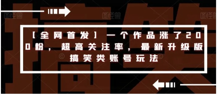 【全网首发】一个作品涨了200粉，超高关注率，最新升级版搞笑类账号玩法-大磊资源网