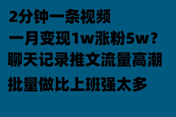 聊天记录推文玩法，2分钟一条视频一月变现1w涨粉5W【附软件】-大磊资源网