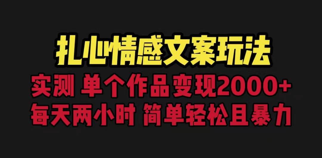 扎心情感文案玩法，单个作品变现5000+，一分钟一条原创作品，流量爆炸-大磊资源网