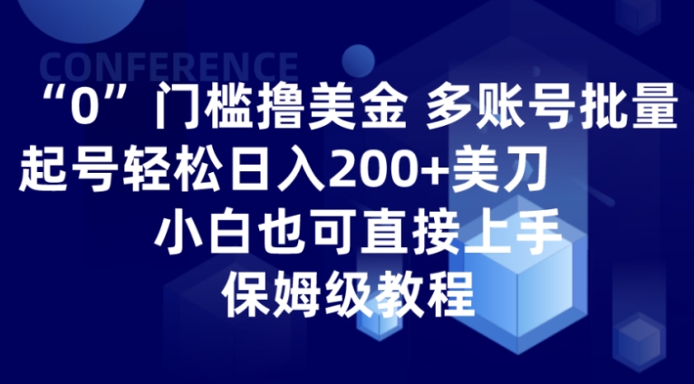 0门槛撸美金| 多账号批量起号轻松日入200+美刀，小白也可直接上手，保姆级教程-大磊资源网