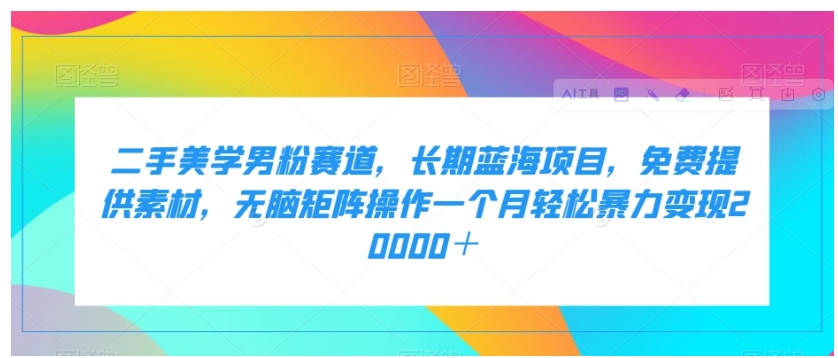 二手美学男粉赛道，长期蓝海项目，无脑矩阵操作一个月轻松暴力变现20000＋-大磊资源网