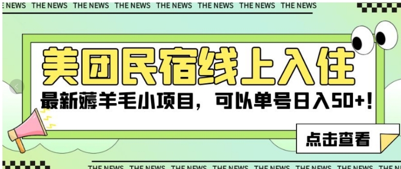 美团民宿线上入住，最新薅羊毛小项目，可以单号日入50+【揭秘】-大磊资源网