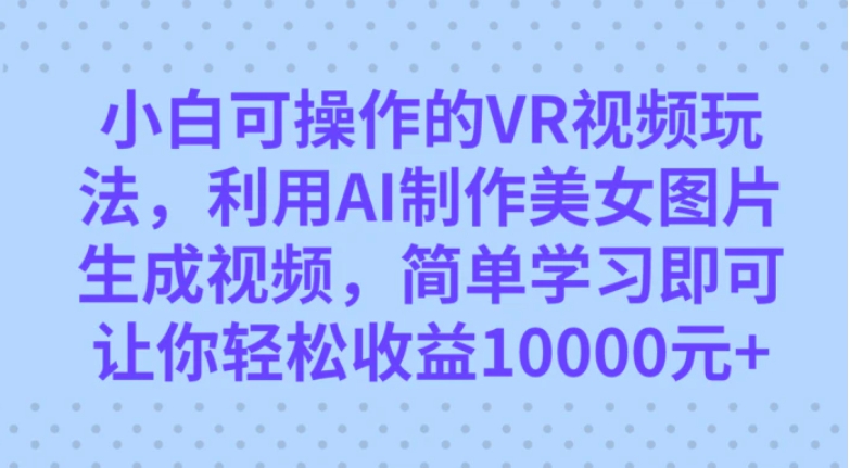小白可操作的VR视频玩法，利用AI制作美女图片生成视频，你轻松收益10000+-大磊资源网